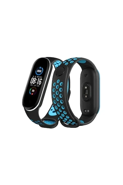 Xiaomi Mi Band 4 Spor Delikli Kordon - Siyah-Turkuaz-(5796) ürün görseli 1