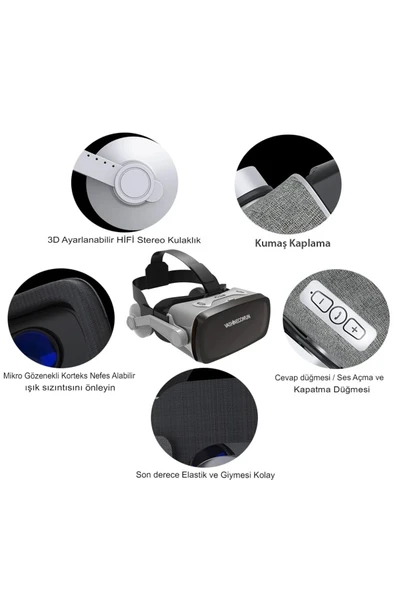 Shinecon SC-G07E 3D Sanal Gerçeklik Gözlüğü - Siyah-(5796) - Resim 5