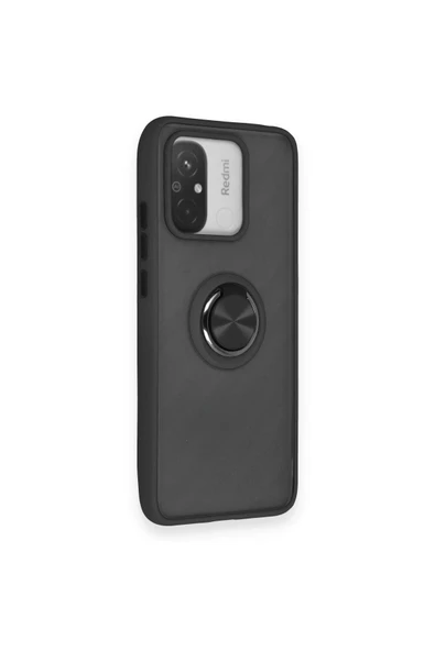 Xiaomi Redmi 12C Kılıf Montreal Yüzüklü Silikon Kapak - Siyah-(5796) - Resim 2