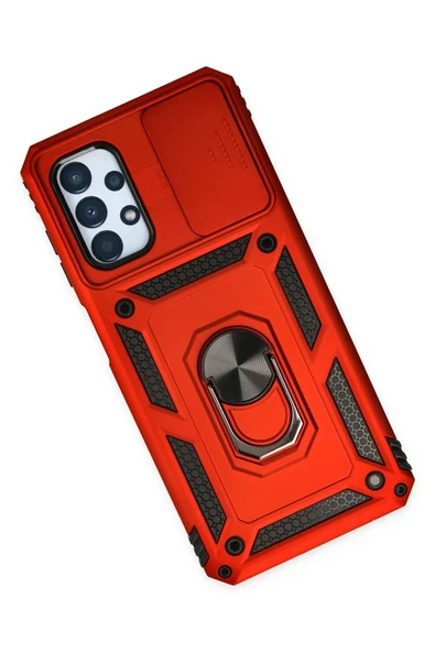 Samsung Galaxy A13 4G Kılıf Pars Lens Yüzüklü Silikon - Kırmızı-(5796) - Resim 3