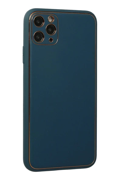 iPhone 11 Pro Max Kılıf Coco Deri Silikon Kapak - Mavi-(5796) - Resim 3