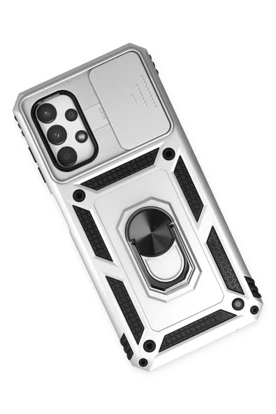 Samsung Galaxy A33 5G Kılıf Pars Lens Yüzüklü Silikon - Gümüş-(5796) - Resim 3