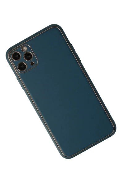 iPhone 11 Pro Max Kılıf Coco Deri Silikon Kapak - Mavi-(5796) - Resim 2