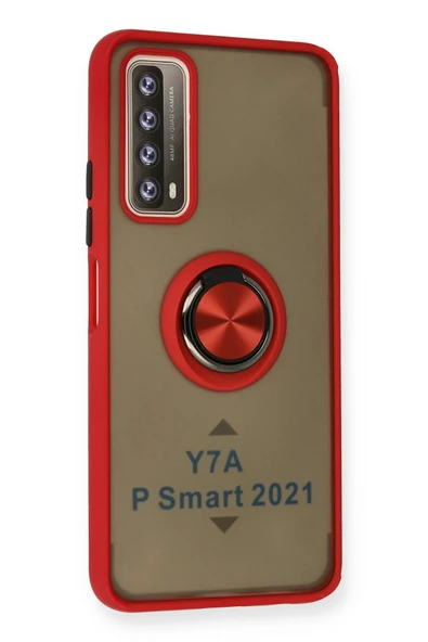 Huawei P Smart 2021 Kılıf Montreal Yüzüklü Silikon Kapak - Kırmızı-(5796) - Resim 2