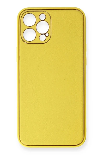 iPhone 12 Pro Max Kılıf Coco Deri Silikon Kapak - Sarı-(5796) ürün görseli 1