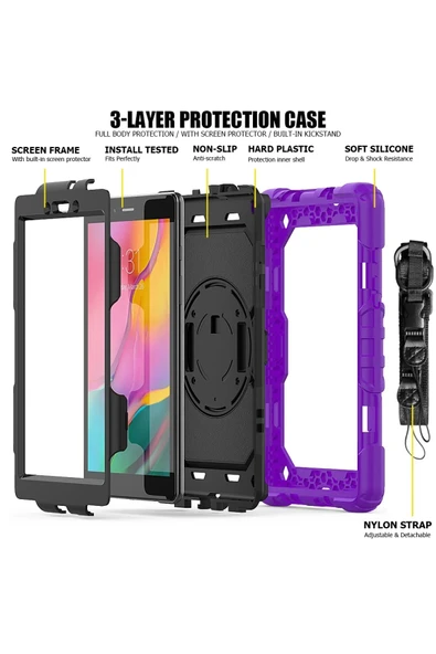 Samsung Galaxy T290 Tab A 8 Kılıf Pars Tablet Kapak - Mor-(5796) - Resim 4