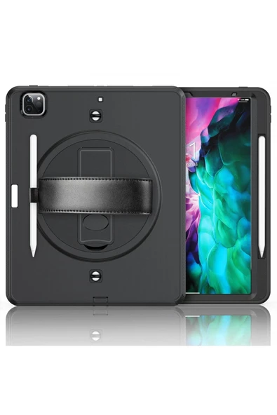 iPad Pro 12.9 (2021) Kılıf Strap-C Otterbox Tablet Kapak - Siyah-(5796) - Resim 2