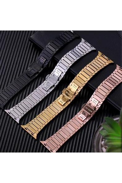 Apple Watch 42mm KR413 Fine Steel Kordon - Gold-(5796) - Resim 2