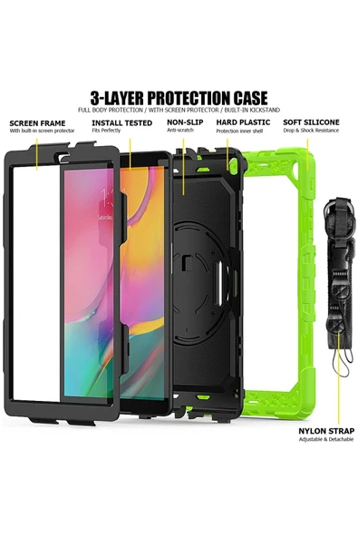 Samsung Galaxy T510 Tab A 10.1 Kılıf Pars Tablet Kapak - Yeşil-(5796) - Resim 3