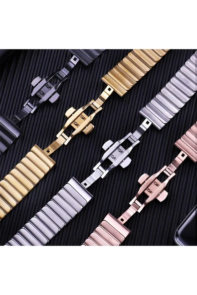 Apple Watch 42mm KR413 Fine Steel Kordon - Gold-(5796) - Resim 3