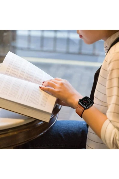 Apple Watch 42mm KR415 Luaz Deri Kordon - Siyah-(5796) - Resim 5