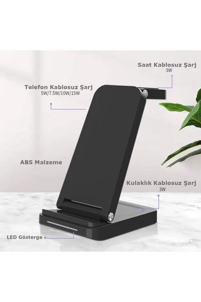 S90 4in1 Kablosuz Şarj Masaüstü Set - Siyah-(5796) - Resim 4