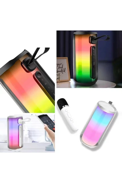 Pluse 5 Mikrofonlu RGB Kablosuz Hoparlör - Siyah-(5796) - Resim 5