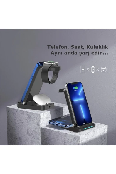 S90 4in1 Kablosuz Şarj Masaüstü Set - Siyah-(5796) - Resim 2