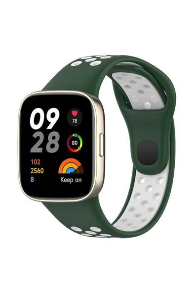 Xiaomi Redmi Watch 3 Spor Delikli Kordon - Haki Yeşil-Beyaz-(5796) ürün görseli 1
