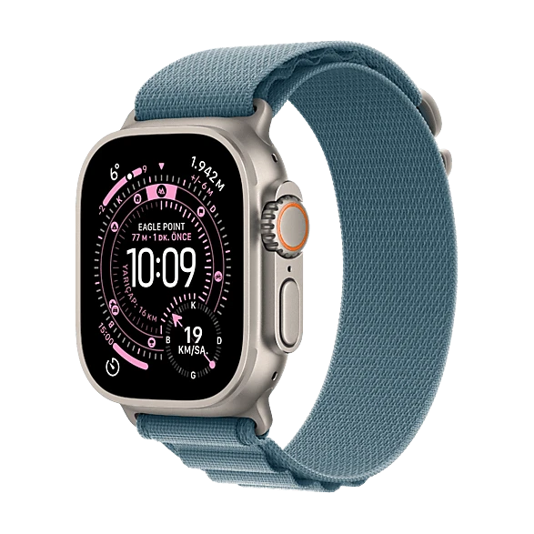 Apple Watch Ultra 3 GPS + Cellular 49mm Natürel Titanyum Kasa ve Açık Mavi Alpine Loop - M ürün görseli 1