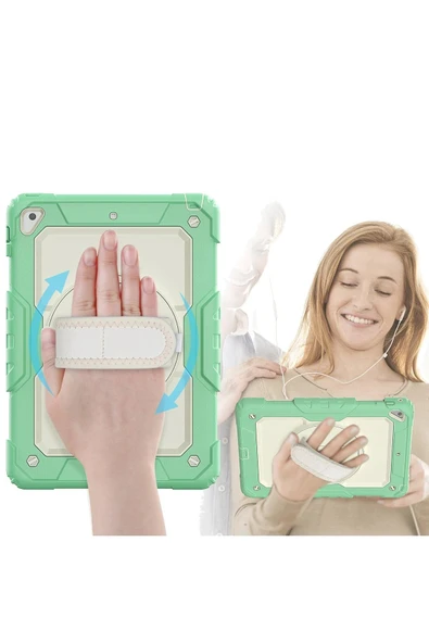 iPad 5 Air 9.7 Kılıf Strap New Tablet Kapak - Yeşil-(5796) - Resim 2