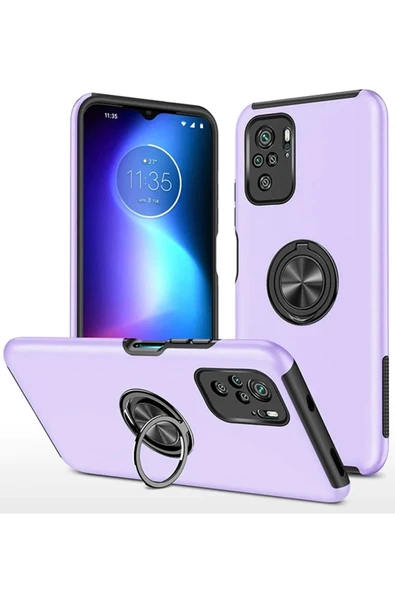 Xiaomi Poco F3 Kılıf Elit Yüzüklü Kapak - Mor-(5796) ürün görseli 1