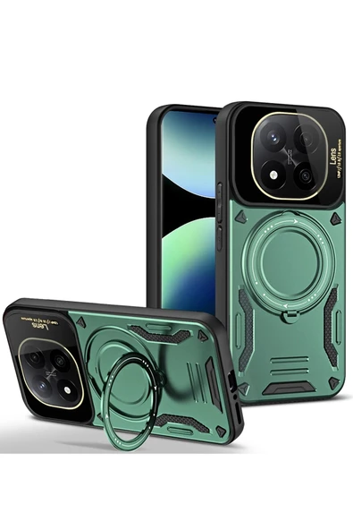 Xiaomi Redmi Note 14 Pro 4G Kılıf Joy Lens Standlı Kapak - Koyu Yeşil-(5796) ürün görseli 1