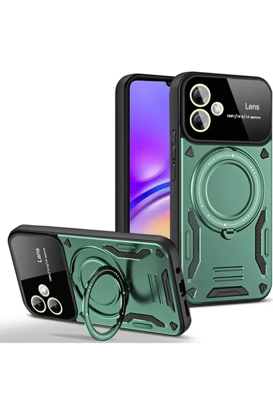 Samsung Galaxy A06 Kılıf Joy Lens Standlı Kapak - Koyu Yeşil-(5796) ürün görseli 1