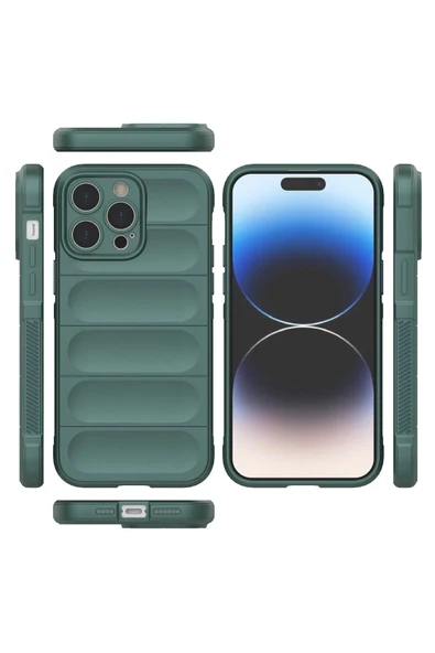 iPhone 14 Pro Kılıf Optimum Silikon - Koyu Yeşil-(5796) - Resim 3