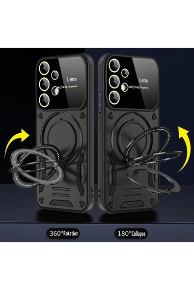 Samsung Galaxy S25 Ultra Kılıf Joy Lens Standlı Kapak - Kırmızı-(5796) - Resim 2