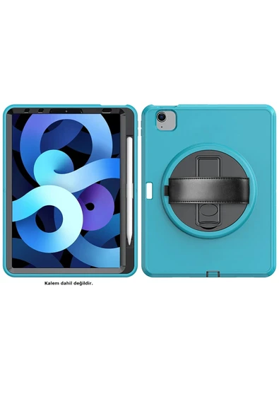 iPad 2022 10.9 (10.nesil) Kılıf Hand Strap Tablet Kılıfı - Turkuaz-(5796) - Resim 2