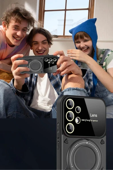 Samsung Galaxy S25 Ultra Kılıf Joy Lens Standlı Kapak - Kırmızı-(5796) - Resim 3