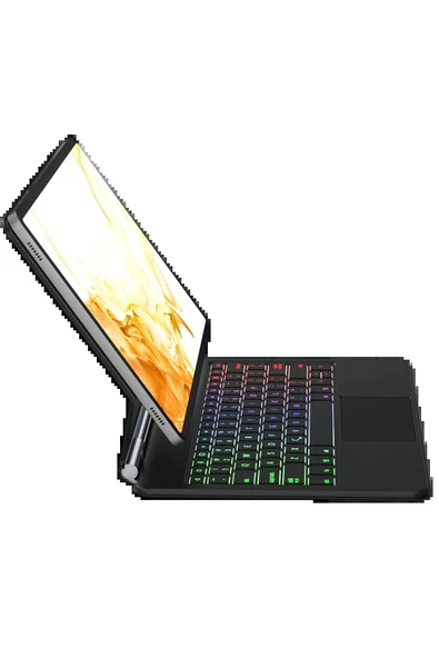 Samsung Galaxy T737 Tab S7 FE 12.4 Kılıf Eternal Ledli Klavyeli Tablet Kılıfı - Siyah-(5796) - Resim 4