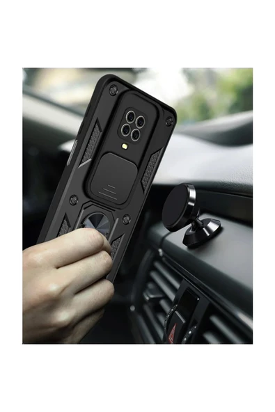 Xiaomi Redmi Note 9 Pro Kılıf Pars Lens Yüzüklü Silikon - Siyah-(5796) - Resim 3