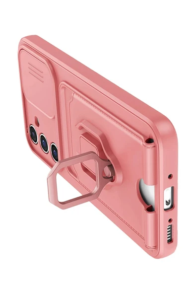 Samsung Galaxy A56 Kılıf Zuma Kartvizitli Yüzüklü Silikon - Pembe-(5796) - Resim 2