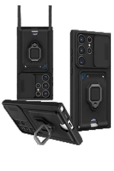 Samsung Galaxy S25 Ultra Kılıf Zuma Kartvizitli Yüzüklü Silikon - Siyah-(5796) ürün görseli 1