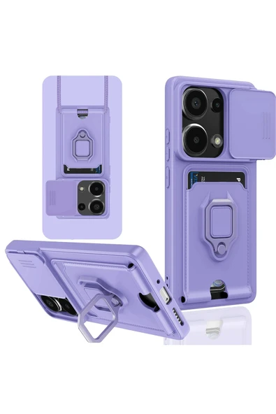 Xiaomi Redmi Note 13 Pro 4G Kılıf Zuma Kartvizitli Yüzüklü Silikon - Lila-(5796) ürün görseli 1