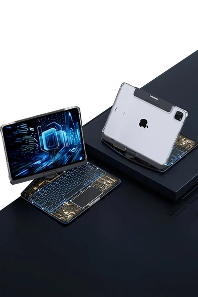 JP11 iPad Pro 11 (2022) Kılıf Vales Dönen Ledli Klavyeli Tablet Kılıfı - Siyah-(5796) ürün görseli 1