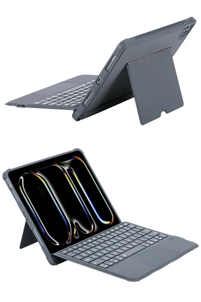 T5510D iPad Pro 13 (2024) Kılıf Palermo Ledli Klavyeli Standlı Tablet Kılıfı - Siyah-(5796) - Resim 4