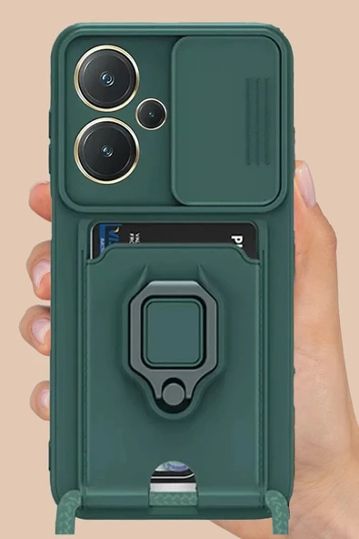 Xiaomi Redmi Note 13 Pro Plus Kılıf Zuma Kartvizitli Yüzüklü Silikon - Yeşil-(5796) - Resim 2