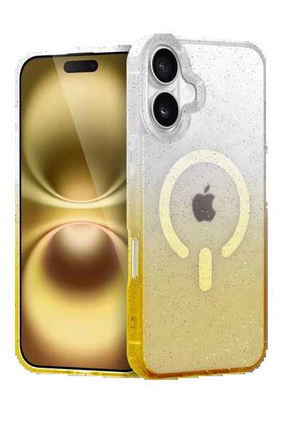 Apple iPhone 16 Pummel Shiny Magsafe Kapak - Gold-(5796) ürün görseli 1