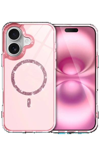 Apple iPhone 16 Live Diamond Magsafe Kapak - Pembe-(5796) ürün görseli 1