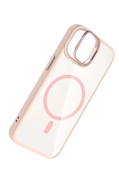 Apple iPhone 11 Remim Lensli Magsafe Standlı Kapak - Pembe-(5796) - Resim 4
