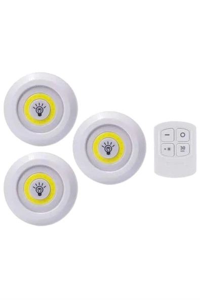 Led Lamba 3'lü Uzaktan Kumandalı Yapışkanlı - Resim 4
