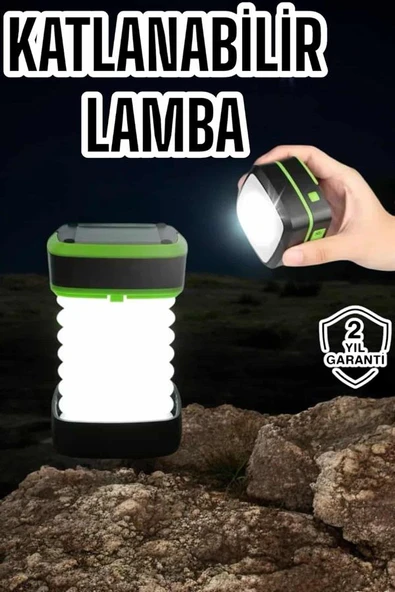 Katlanabilir Kamp Lambası Solar Fener Görünümlü 3 Kademeli Şarjlı - Resim 2