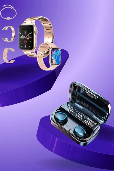 Aksesuar Hediyeli Akıllı Saat ve Dijital Göstergeli Powerbankli Bluetooth Kulaklık - Resim 4