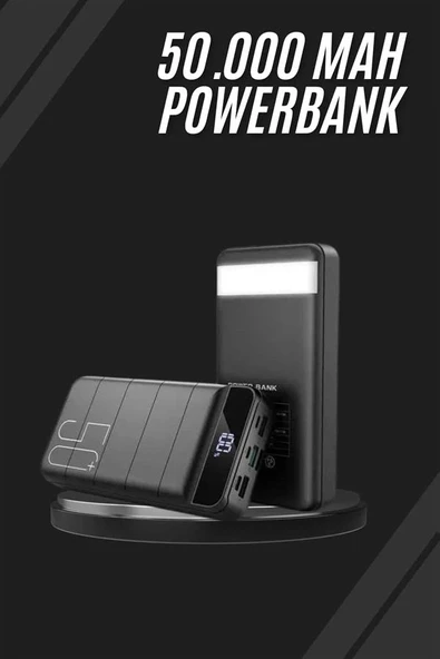 Taşınabilir Powerbank 50.000 mAh 4 Girişli Hızlı Şarj Led Göstergeli Fenerli Şarj - Resim 2