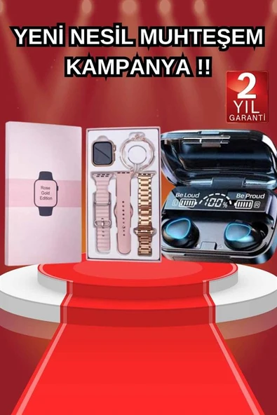 Aksesuar Hediyeli Akıllı Saat ve Dijital Göstergeli Powerbankli Bluetooth Kulaklık - Resim 2