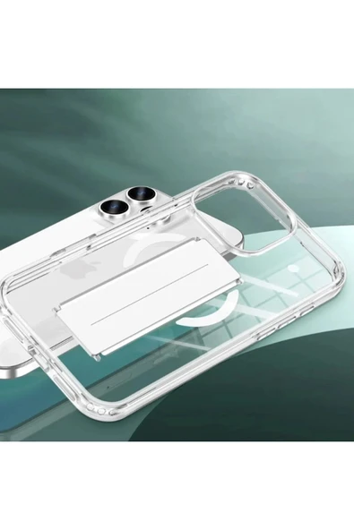 iPhone 16 Kılıf Alfa Magsafe Standlı Kapak - Şeffaf-(5796) - Resim 2