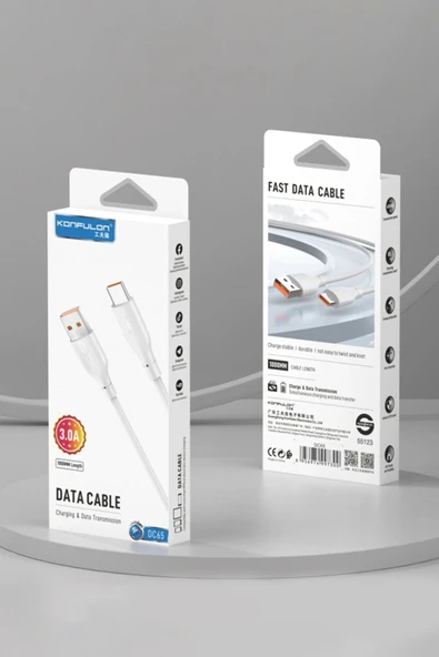 DC65 USB to Type-C 1M 3.0A Hızlı Şarj Kablo - Beyaz-(5796) - Resim 4