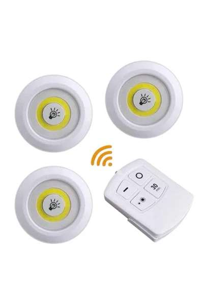 Led Lamba 3'lü Uzaktan Kumandalı Yapışkanlı - Resim 2
