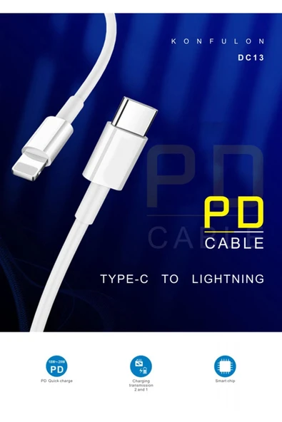 DC13 1M 20W Type-C to Lightning Kablo iphone Uyumlu-(5796) - Resim 3