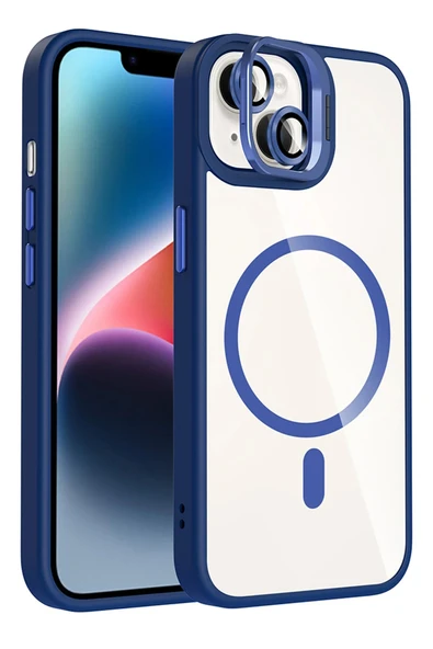 Apple iPhone 13 Remim Lensli Magsafe Standlı Kapak - Lacivert-(5796) ürün görseli 1