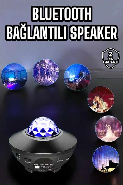 Çocuklara Özel Şarjlı Bluetooth Hoparlör Parti Led Lambası Yıldızlı Projeksiyon ürün görseli 1